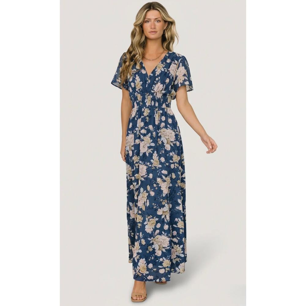 Baltic Born Birdie Maxi Dress Blue Blush Floral Large Wedding Guest Photoshoot - Picture 5 of 14